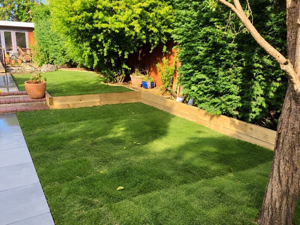 A garden in Morden, London which has had a Lawn, Pathway & Border Redesign carried out by local garden maintenance and landscaping company, Lyuven Ltd.