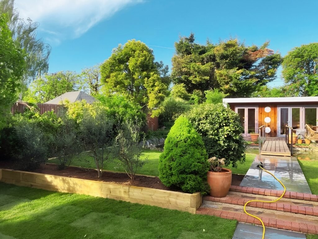 A garden in Morden, London which has had a Lawn, Pathway & Border Redesign carried out by local garden maintenance and landscaping company, Lyuven Ltd.